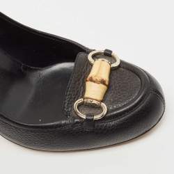 Pre Owned Gucci Black Leather Bamboo Horsebit Loafer Pumps Size 40