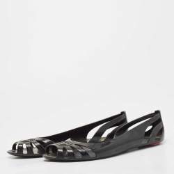 Pre Owned Gucci Black Rubber Interlocking Logo D'Orsay Ballet Flats Size 40