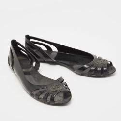 Pre Owned Gucci Black Rubber Interlocking Logo D'Orsay Ballet Flats Size 40