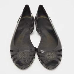 Pre Owned Gucci Black Rubber Interlocking Logo D'Orsay Ballet Flats Size 40