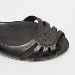 Pre Owned Gucci Black Rubber Interlocking Logo D'Orsay Ballet Flats Size 40