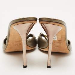 Gucci Metallic Leather Horsebit Slide Sandals Size 40.5