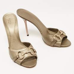 Gucci Metallic Leather Horsebit Slide Sandals Size 40.5