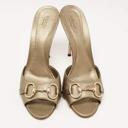 Gucci Metallic Leather Horsebit Slide Sandals Size 40.5
