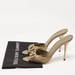 Gucci Metallic Leather Horsebit Slide Sandals Size 40.5