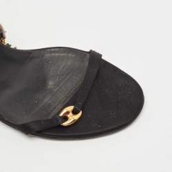 Pre Owned Gucci Black Satin And Leather Embellished Ankle Strap Sandals Size 40.5