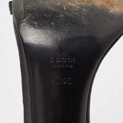 Pre Owned Gucci Black Satin And Leather Embellished Ankle Strap Sandals Size 40.5