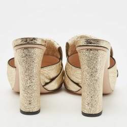 Gucci Gold Foil Leather Double G Fringe Details Slide Sandals Size 39