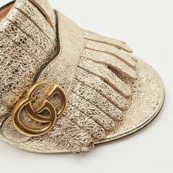 Gucci Gold Foil Leather Double G Fringe Details Slide Sandals Size 39