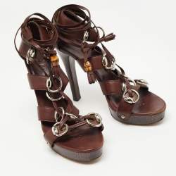 Gucci Brown Leather Gladiator Sandals Size 40.5