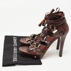 Gucci Brown Leather Gladiator Sandals Size 40.5