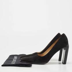 Pre Owned Gucci Black Suede Square Toe Pumps Size 38.5