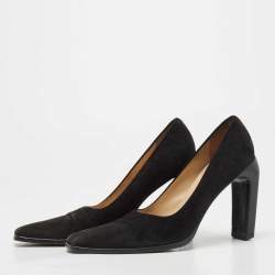 Pre Owned Gucci Black Suede Square Toe Pumps Size 38.5