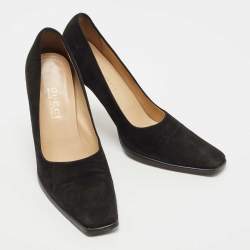 Pre Owned Gucci Black Suede Square Toe Pumps Size 38.5