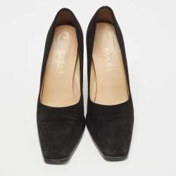 Pre Owned Gucci Black Suede Square Toe Pumps Size 38.5