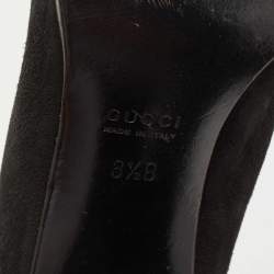 Pre Owned Gucci Black Suede Square Toe Pumps Size 38.5