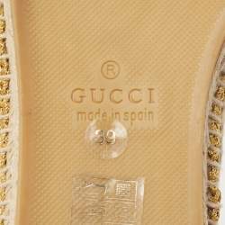 مملوكة مسبقًا Gucci Gold Woven Fabric and Leather Logo Ballet Flats Size 39