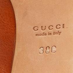 Pre Owned Gucci Tan Printed Leather Pumps Size 38