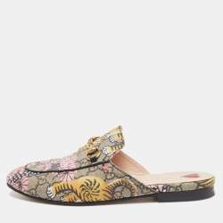 Gucci Multicolor Canvas Tiger Princetown Mules Size 37.5