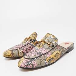 Gucci Multicolor Canvas Tiger Princetown Mules Size 37.5