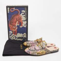 Gucci Multicolor Canvas Tiger Princetown Mules Size 37.5