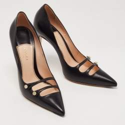 Pre Owned Gucci Black Leather Aneta Point Toe Pumps Size 39.5