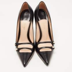 Pre Owned Gucci Black Leather Aneta Point Toe Pumps Size 39.5