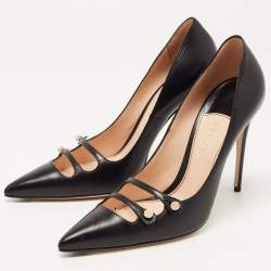 Pre Owned Gucci Black Leather Aneta Point Toe Pumps Size 39.5