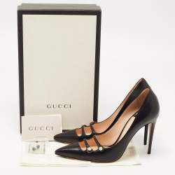 Pre Owned Gucci Black Leather Aneta Point Toe Pumps Size 39.5
