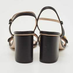 Gucci Black Leather GG Marmont Block Heel Ankle Strap Sandals Size 37
