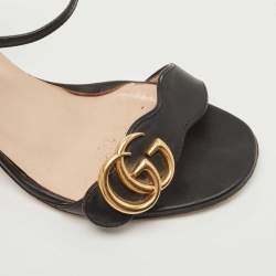 Gucci Black Leather GG Marmont Block Heel Ankle Strap Sandals Size 37