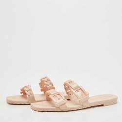 Gucci Beige Rubber Buckle Details Slide Flats Size 37