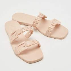 Gucci Beige Rubber Buckle Details Slide Flats Size 37