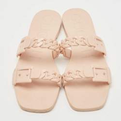 Gucci Beige Rubber Buckle Details Slide Flats Size 37