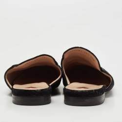Pre Owned Gucci Black GG Velvet Princetown Horsebit Flat Mules Size 40.5