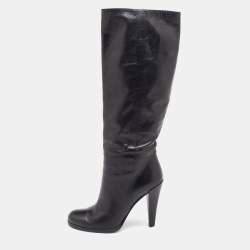 Pre Owned Gucci Black Leather Knee Length Boots Size 37