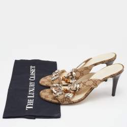 Pre Owned Gucci Brown Canvas Guccissima Bamboo Horsebit Sandals Size 39