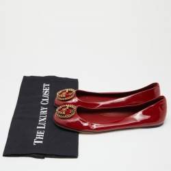 Pre Owned Gucci Red Patent Leather GG  Ballet Flats  Size 37