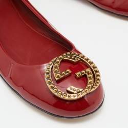 Pre Owned Gucci Red Patent Leather GG  Ballet Flats  Size 37