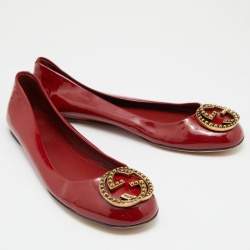 Pre Owned Gucci Red Patent Leather GG  Ballet Flats  Size 37