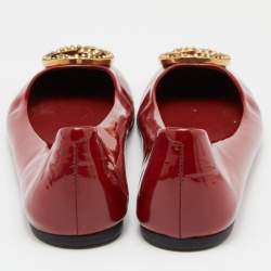 Pre Owned Gucci Red Patent Leather GG  Ballet Flats  Size 37