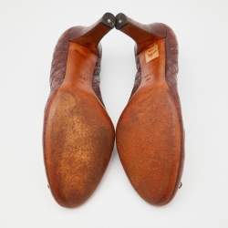 Pre Owned Gucci Brown Guccissima Leather Bow Scrunch Pumps Size 39