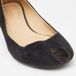 Gucci Black Suede Peep Toe Block Heel Pumps Size 40