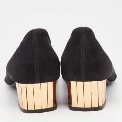 Gucci Black Suede Peep Toe Block Heel Pumps Size 40