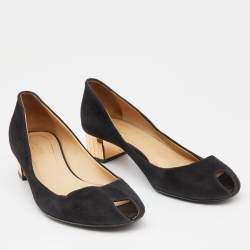 Gucci Black Suede Peep Toe Block Heel Pumps Size 40