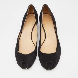 Gucci Black Suede Peep Toe Block Heel Pumps Size 40