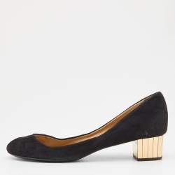 Gucci Black Suede Peep Toe Block Heel Pumps Size 40