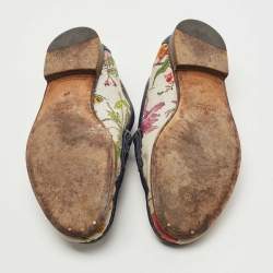 Gucci Navy Blue/White Leather and Floral Print Canvas 1953 Horsebit Loafers Size 36