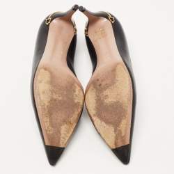 Pre Owned Gucci Black Leather Pointed Toe Pumps Size 36.5
