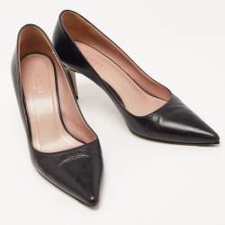 Pre Owned Gucci Black Leather Pointed Toe Pumps Size 36.5